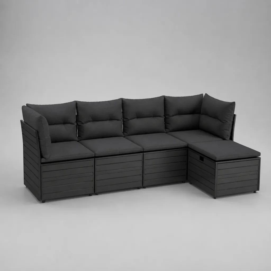 Canapé de jardin d’angle modulable 4 places en acier et tissu anthracite avec coffres, 240 × 180 × 75 cm