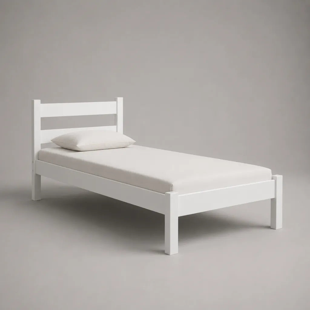 Lit simple rectangulaire en bois blanc avec sommier à lattes, couchage 90 × 190 cm