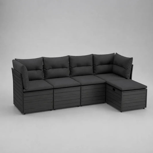 Canapé de jardin d’angle modulable 4 places en acier et tissu anthracite avec coffres, 240 × 180 × 75 cm