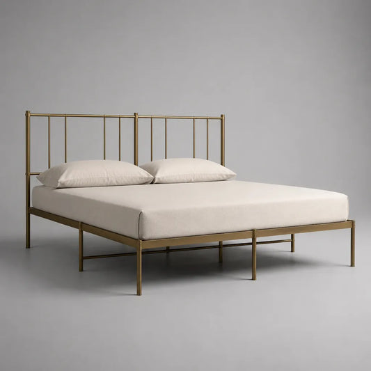 Cadre de lit double 160 × 200 cm en acier, laiton vieilli, 207 × 166 × 110 cm