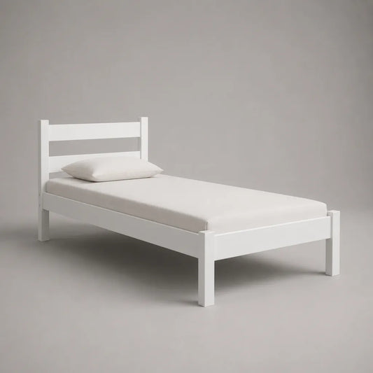 Lit simple rectangulaire en bois blanc avec sommier à lattes, couchage 90 × 190 cm