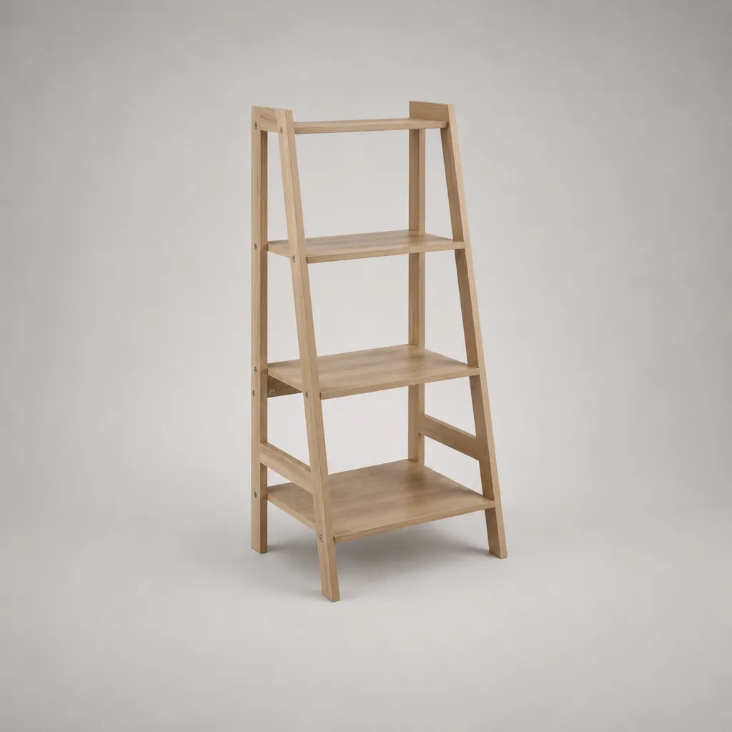 Étagère sur pied en forme d’échelle, 3 niveaux en bambou naturel, beige, 50 × 36 × 110 cm