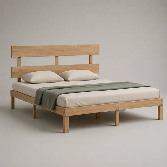 Cadre de lit double 160 × 200 cm en bois avec tête de lit, bois naturel